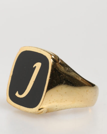 Dolce & Gabbana Gold-Tone Real Brass Black Enamel "J" Adjustable Rings