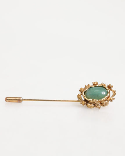 Dolce & Gabbana Gold Tone Green Stone Antique Men Accessory Brooch Pin