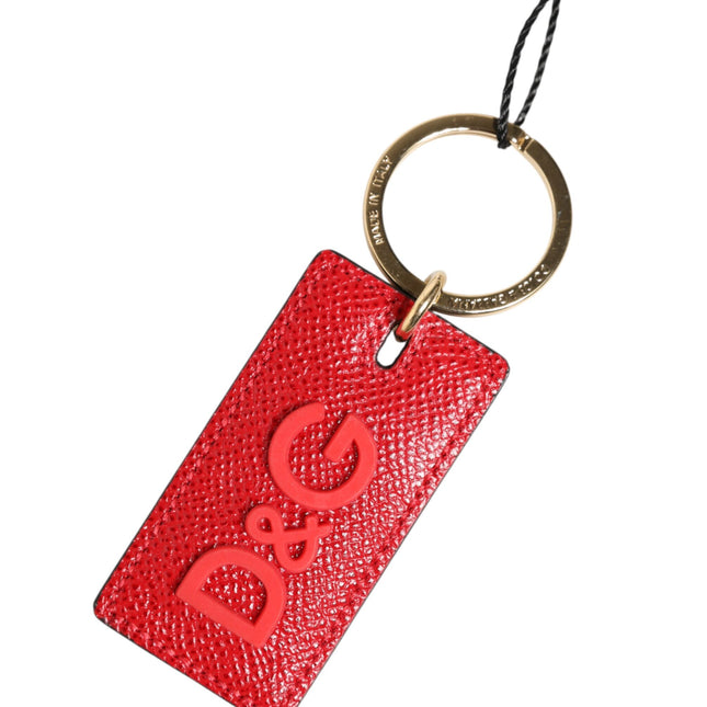 Dolce & Gabbana Red Calf Leather D&G Logo Metal Ring Keychain Keyring