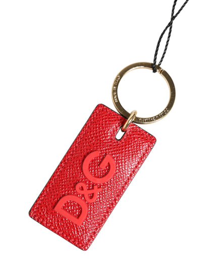 Dolce & Gabbana Red Calf Leather D&G Logo Metal Ring Keychain Keyring