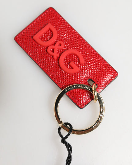 Dolce & Gabbana Red Calf Leather D&G Logo Metal Ring Keychain Keyring