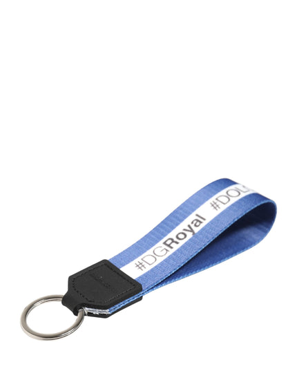 Dolce & Gabbana White Blue Logo Polyester PVC Holder Keychain Keyring