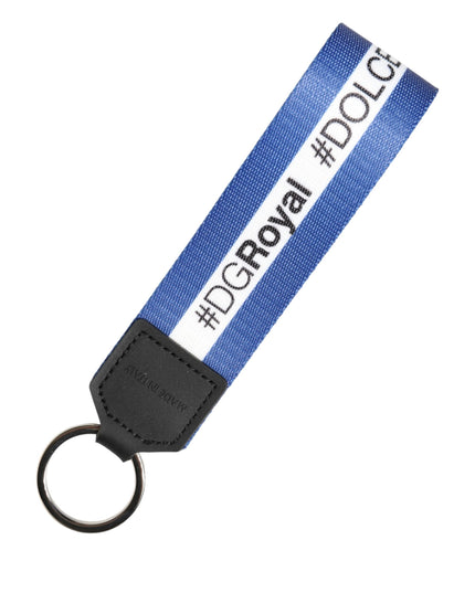 Dolce & Gabbana White Blue Logo Polyester PVC Holder Keychain Keyring