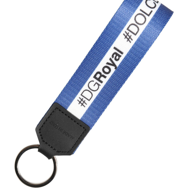 Dolce & Gabbana White Blue Logo Polyester PVC Holder Keychain Keyring