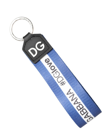 Dolce & Gabbana White Blue Logo Polyester PVC Holder Keychain Keyring