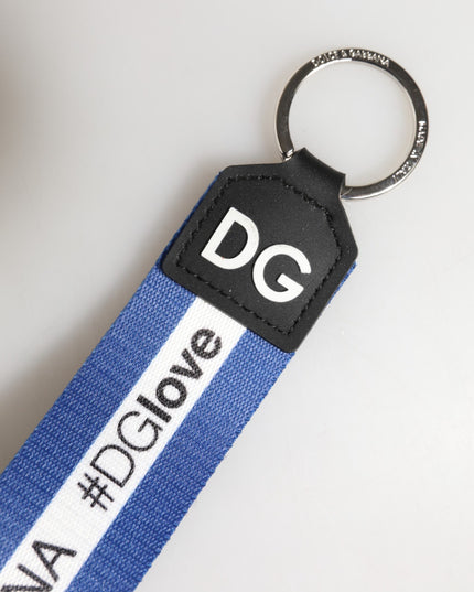 Dolce & Gabbana White Blue Logo Polyester PVC Holder Keychain Keyring