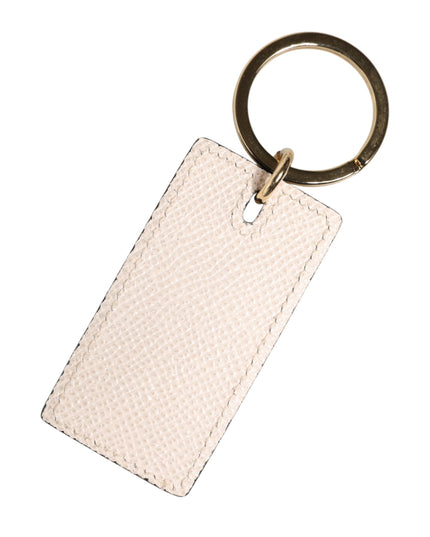 Dolce & Gabbana White Calf Leather D&G Logo Metal Ring Keychain Keyring