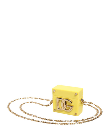 Dolce & Gabbana Yellow DG Logo Plaque Cover Gold Chain Airpods Case