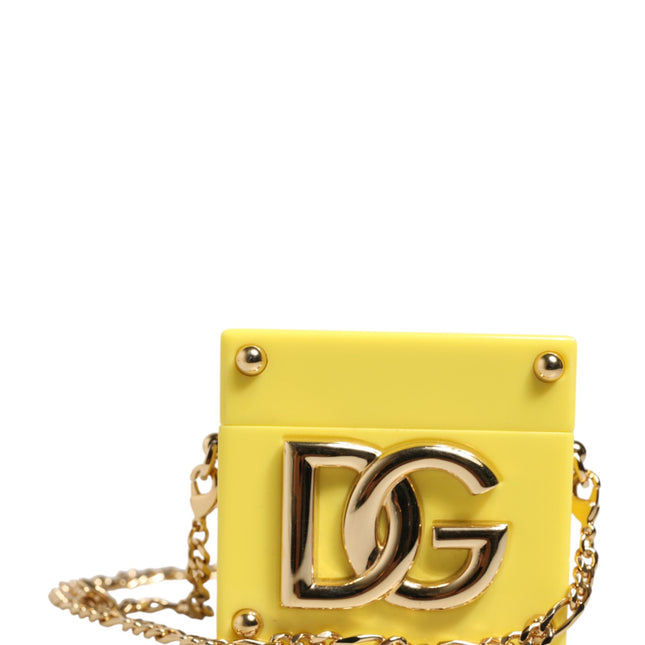 Dolce & Gabbana Yellow DG Logo Plaque Cover Gold Chain Airpods Case