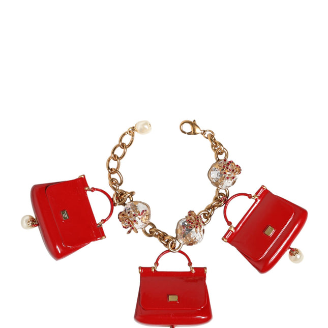 Dolce & Gabbana Gold Bronze Bag Embellished Crystals Accessory  Bracelet