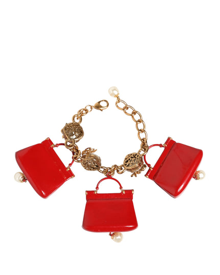 Dolce & Gabbana Gold Bronze Bag Embellished Crystals Accessory  Bracelet