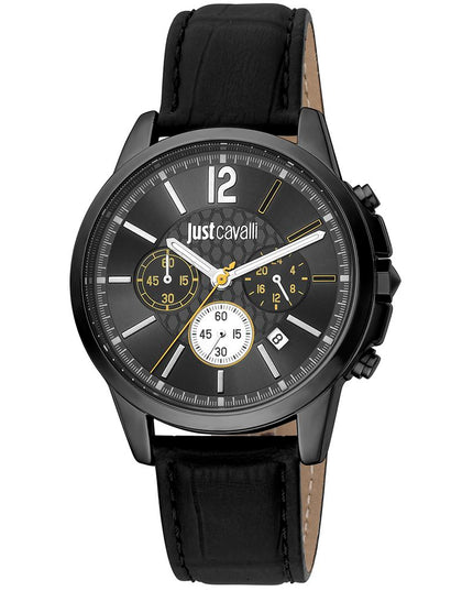 Just Cavalli Black Leather Dress Watch