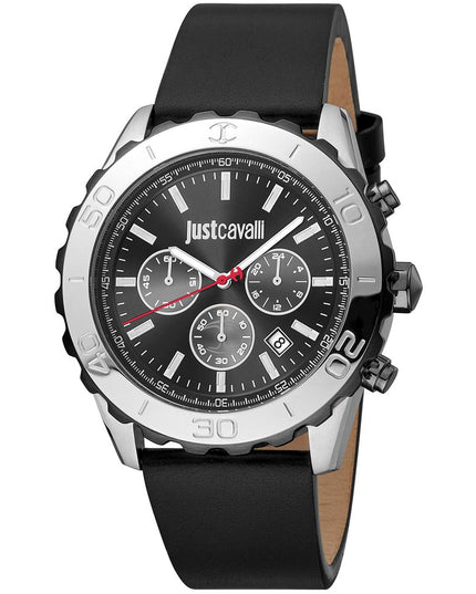 Just Cavalli Black Leather Dress Watch