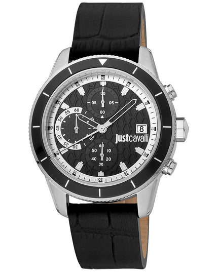 Just Cavalli Black Leather Sport Watch