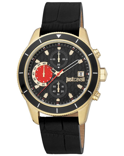 Just Cavalli Black Leather Dress Watch
