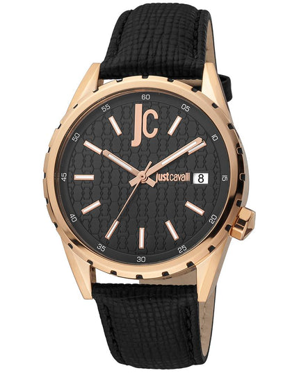 Just Cavalli Black Leather Dress Watch
