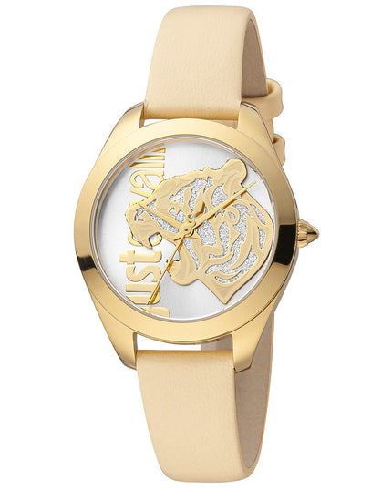 Just Cavalli Beige Leather Dress Watch