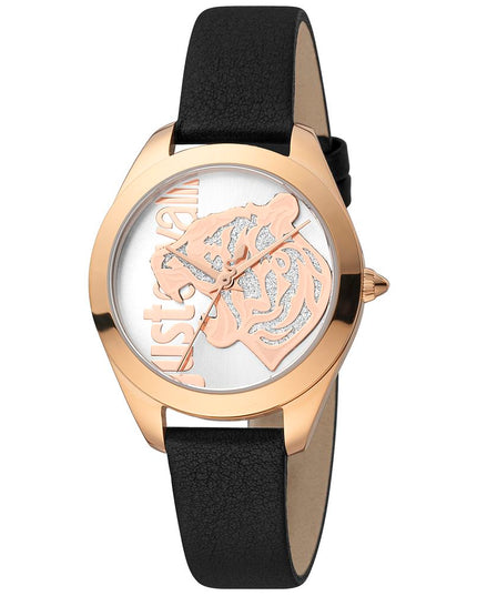 Just Cavalli Black Leather Dress Watch