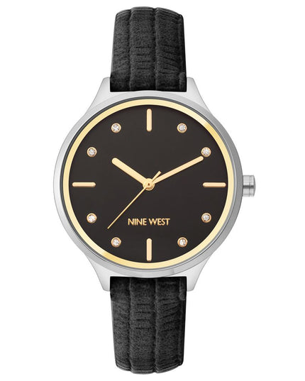 Nine West Black Leather Dress Watch