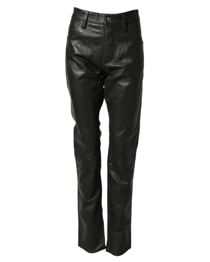 Dsquared² Black Full Grain Leather Mid Waist Trouser Pants
