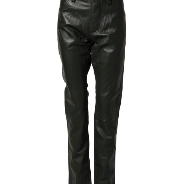 Dsquared² Black Full Grain Leather Mid Waist Trouser Pants