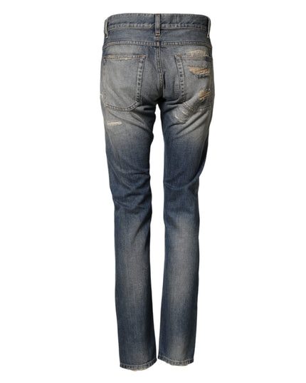 Dolce & Gabbana Blue Tattered Men Skinny Denim Trouser Jeans