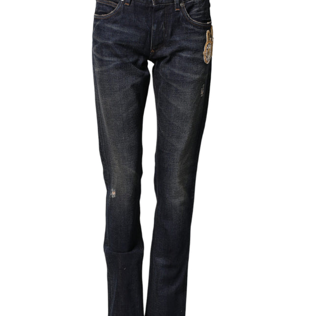 Dolce & Gabbana Dark Blue Watch GOLD Men Skinny Denim Jeans