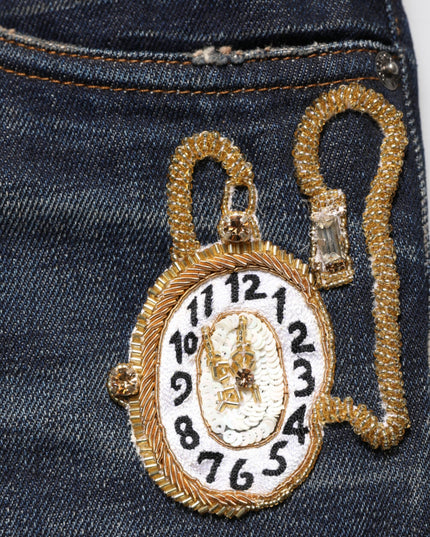 Dolce & Gabbana Dark Blue Watch GOLD Men Skinny Denim Jeans
