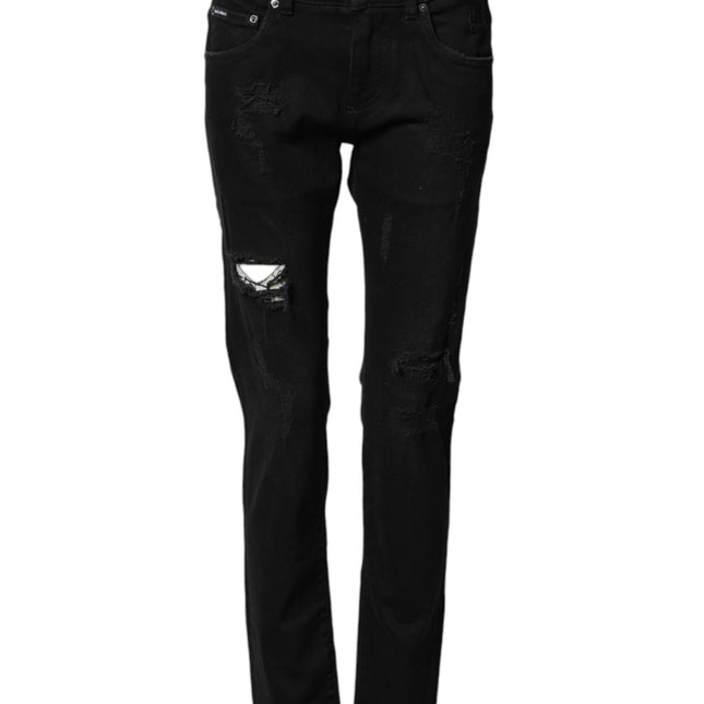 Dolce & Gabbana Black Tattered Cotton Men Skinny Denim Jeans