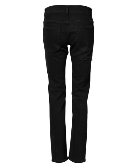 Dolce & Gabbana Black Tattered Cotton Men Skinny Denim Jeans