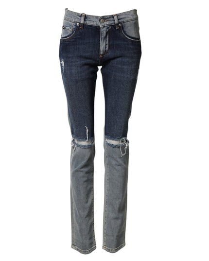 Dolce & Gabbana Blue Two Tone Cotton Men Skinny Denim Jeans