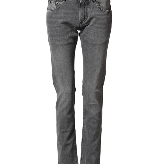Dolce & Gabbana Gray Cotton Mid Waist Skinny Denim Jeans