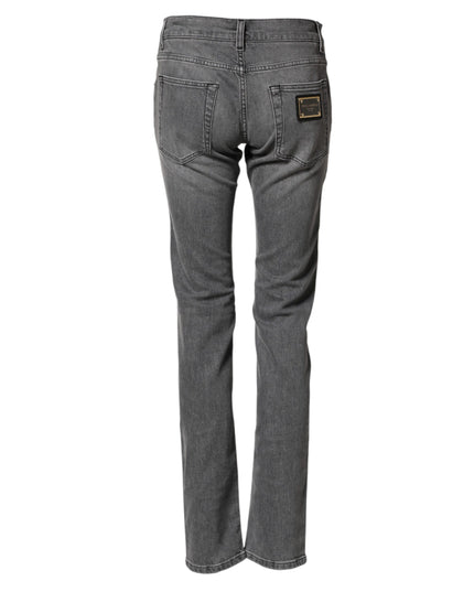Dolce & Gabbana Gray Cotton Mid Waist Skinny Denim Jeans