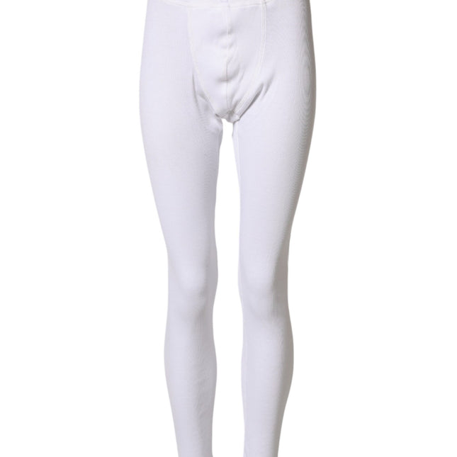 Dolce & Gabbana White Cotton Mid Waist Tights Leggings Pants