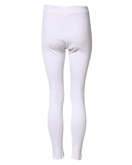 Dolce & Gabbana White Cotton Mid Waist Tights Leggings Pants