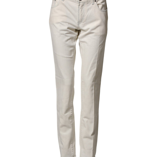 Dolce & Gabbana White Cotton Skinny Denim Trouser Men Jeans