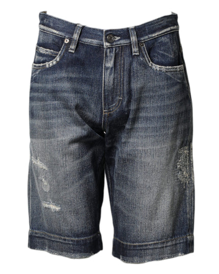 Dolce & Gabbana Blue Cotton Distressed Denim Bermuda Shorts