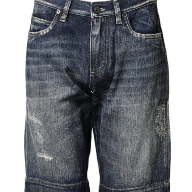 Dolce & Gabbana Blue Cotton Distressed Denim Bermuda Shorts