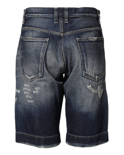 Dolce & Gabbana Blue Cotton Distressed Denim Bermuda Shorts