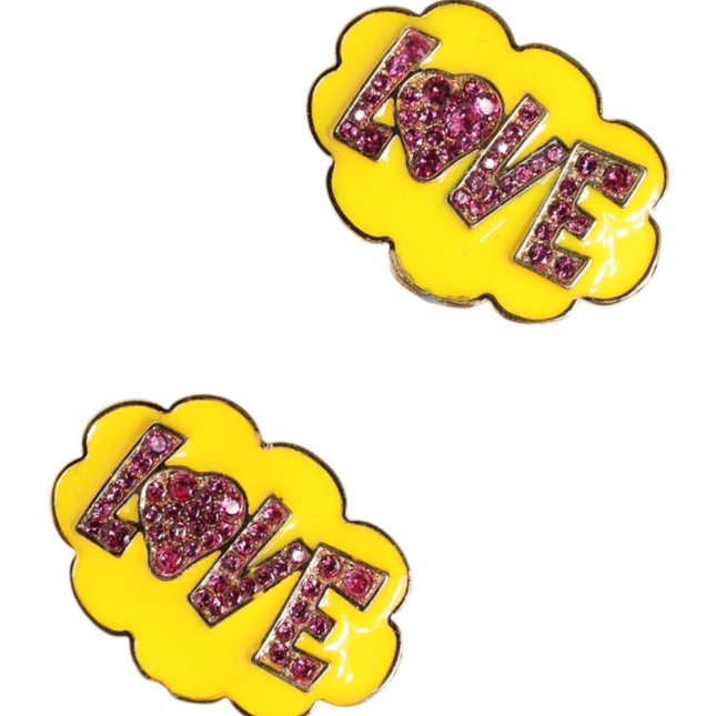 Dolce & Gabbana Gold Brass LOVE Cartoon Crystal Clip-On Jewelry  Earrings