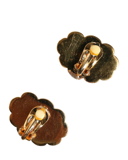 Dolce & Gabbana Gold Brass LOVE Cartoon Crystal Clip-On Jewelry  Earrings