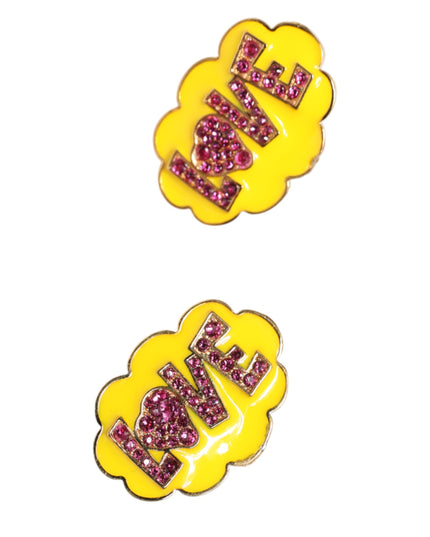 Dolce & Gabbana Gold Brass LOVE Cartoon Crystal Clip-On Jewelry  Earrings