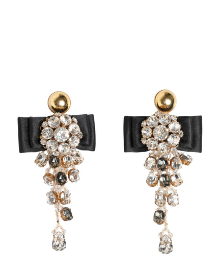 Dolce & Gabbana Crystal Chandelier Satin Bow Clip-On Jewelry Earrings