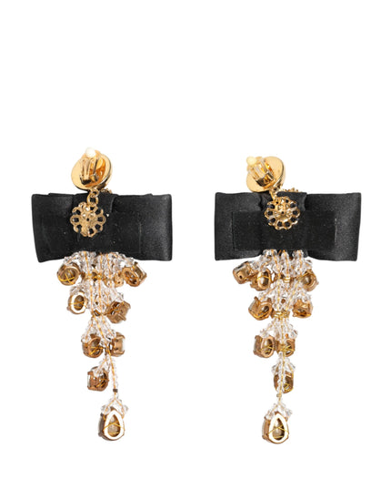 Dolce & Gabbana Crystal Chandelier Satin Bow Clip-On Jewelry Earrings