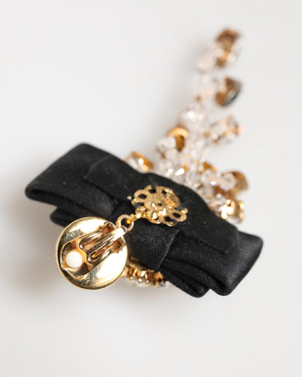 Dolce & Gabbana Crystal Chandelier Satin Bow Clip-On Jewelry Earrings