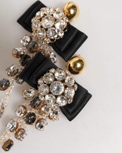 Dolce & Gabbana Crystal Chandelier Satin Bow Clip-On Jewelry Earrings