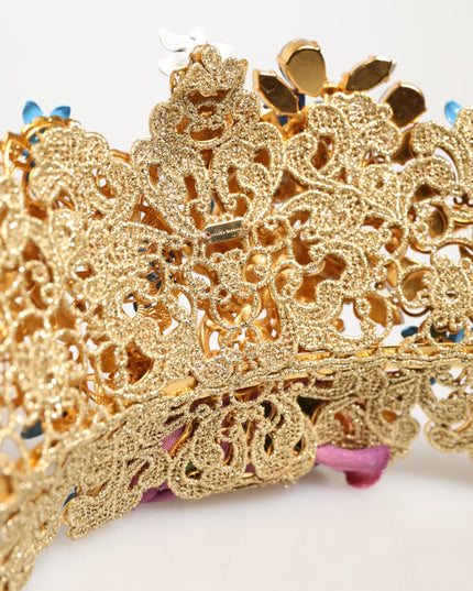 Dolce & Gabbana Gold Brass Crystal Floral Hortensia Crown Headband Tiara