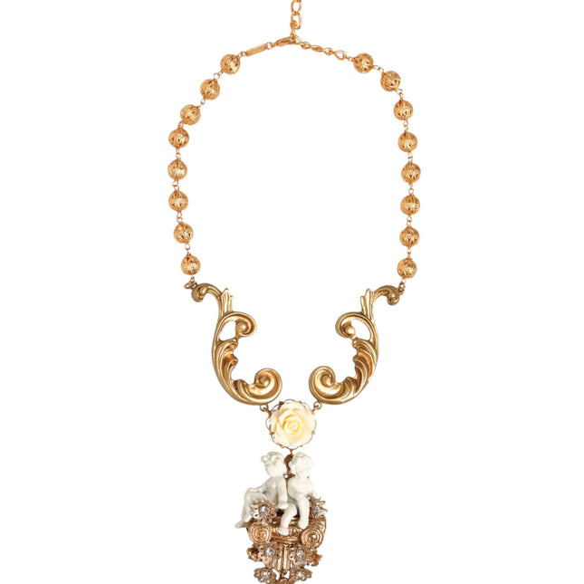 Dolce & Gabbana Gold Ceramic Crystal Cherub Baroque Pendant Necklace