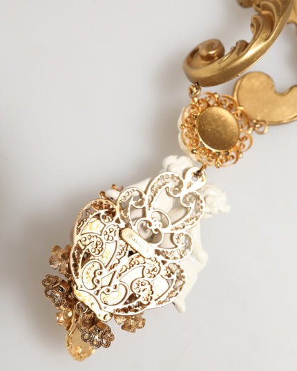 Dolce & Gabbana Gold Ceramic Crystal Cherub Baroque Pendant Necklace