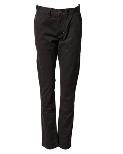 Sun68 Dark Brown Cotton Stretch Straight Mid Waist Trouser Pants